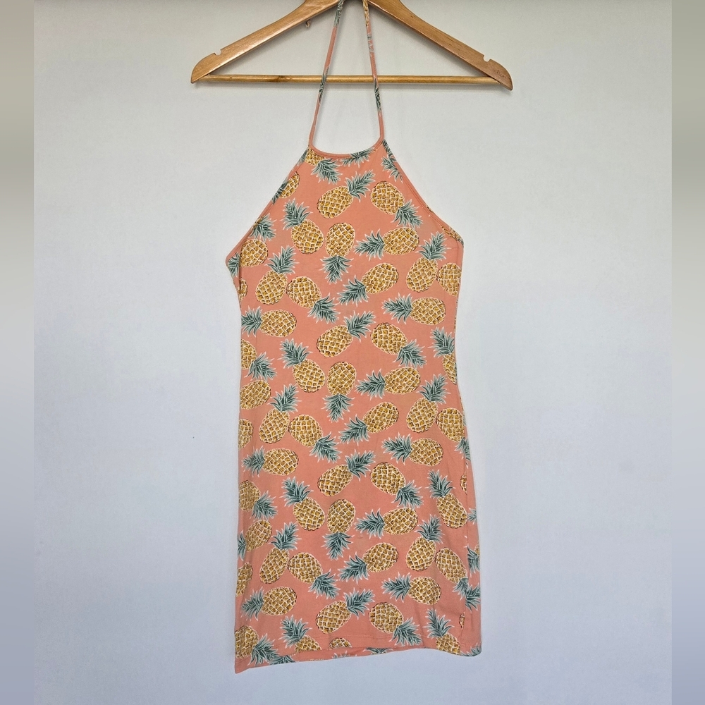 Forever 21 Peach Colour W/ Pineapple Print Backless Halter Dress Women's Size S